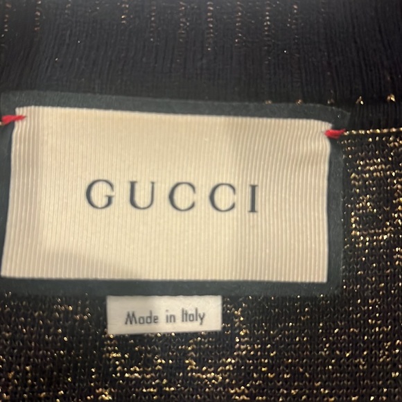 Gucci intarsia navy blue cardigan, gold metallic logo, thread, and trim - Picture 9 of 11